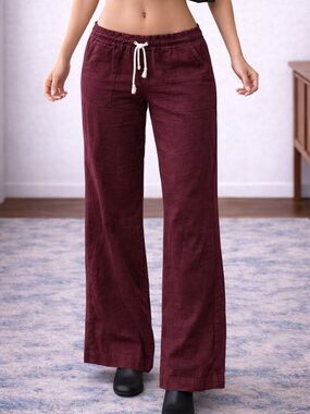 Y2K Roxy Linen Burgundy Wide Leg Pants
